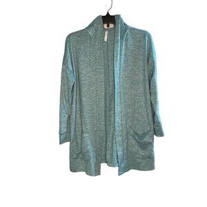 Cozy Brand Open Front Cardigan Sweater Women's Small Pockets Heathered Baby Blue